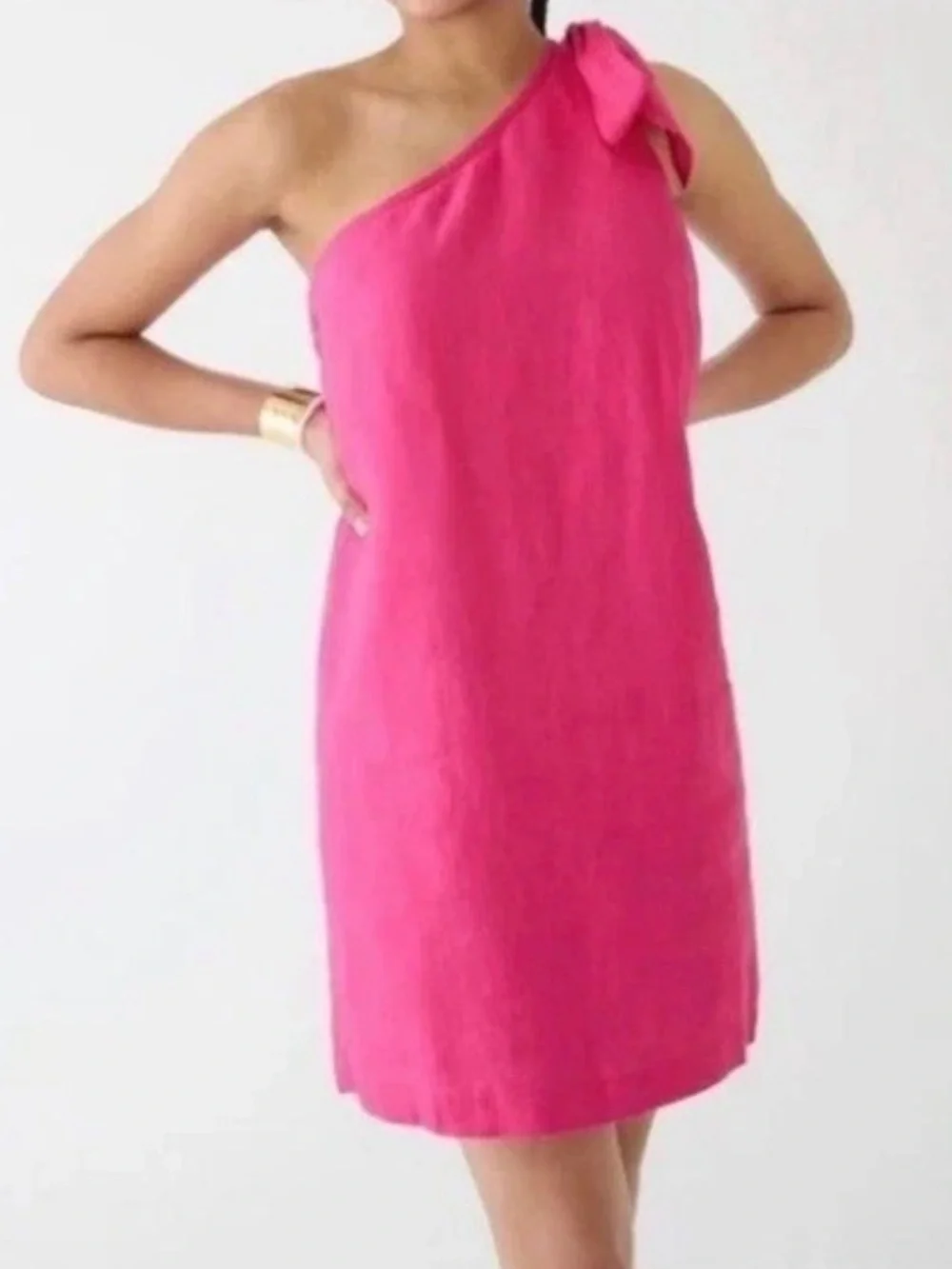 J.Crew 100% Linen One-Shoulder Tie Shift Mini Dress Navy Blue Size XS